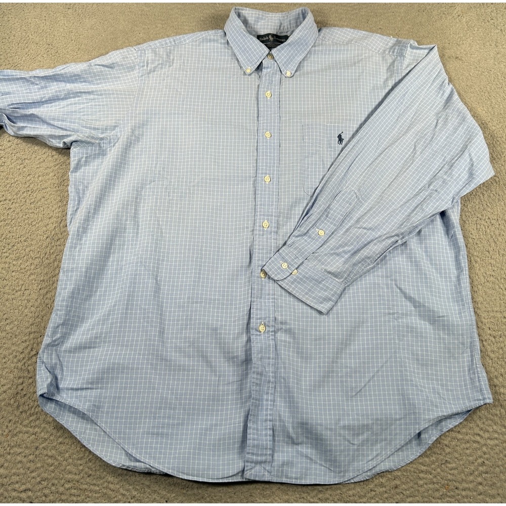 Ralph Lauren Yarmouth Shirt‎ Men's 17 Blue Gingham Dress Button Down Business